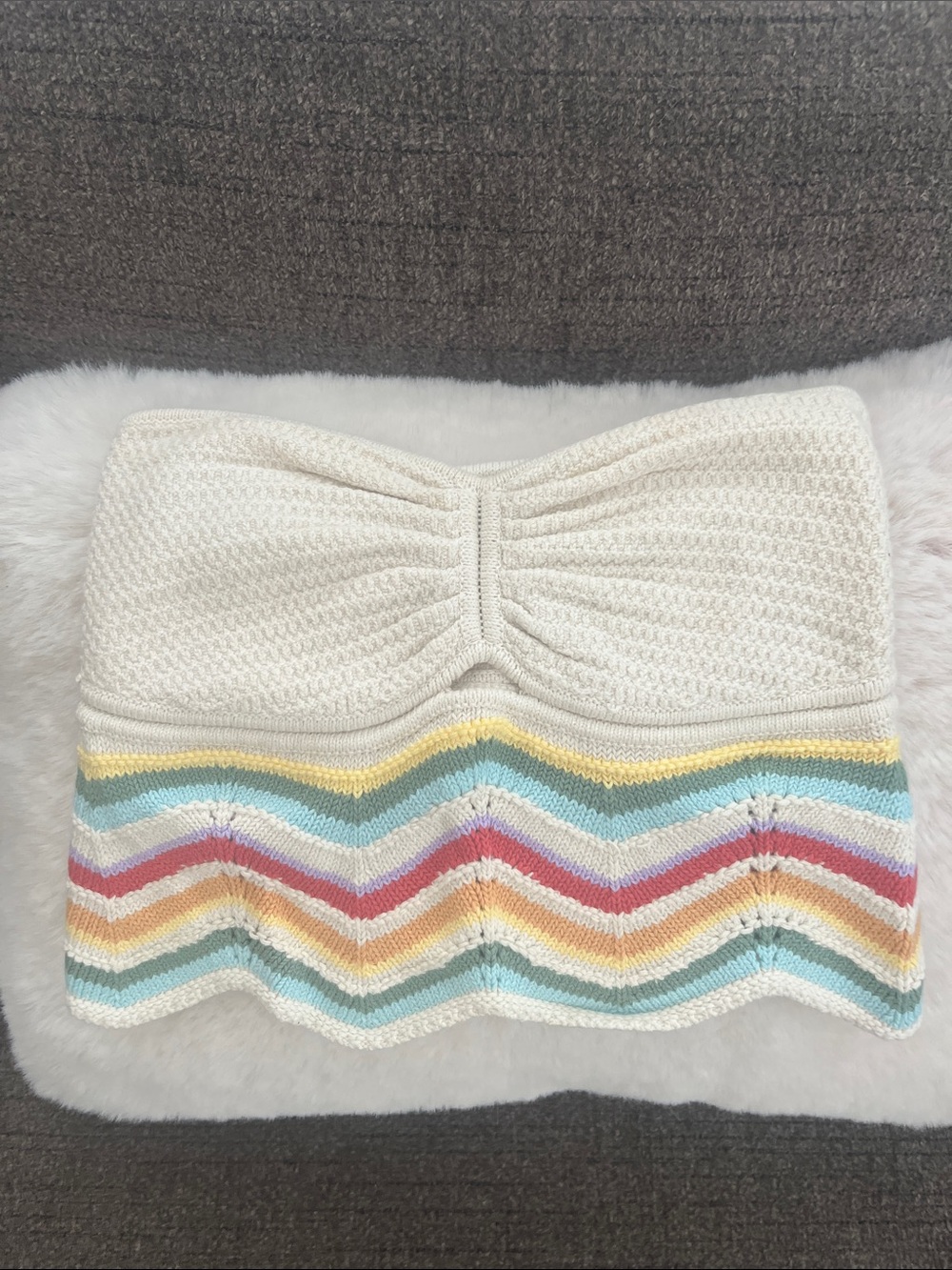 American Eagle Outfitters Ivory Knit top with Pastel Stripes